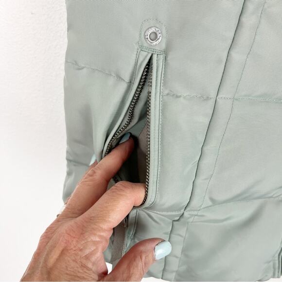 Eddie Bauer Womens Goose Down Puffer Vest Faux Fur Hoodie Yukon Model Sage L - Picture 7 of 13